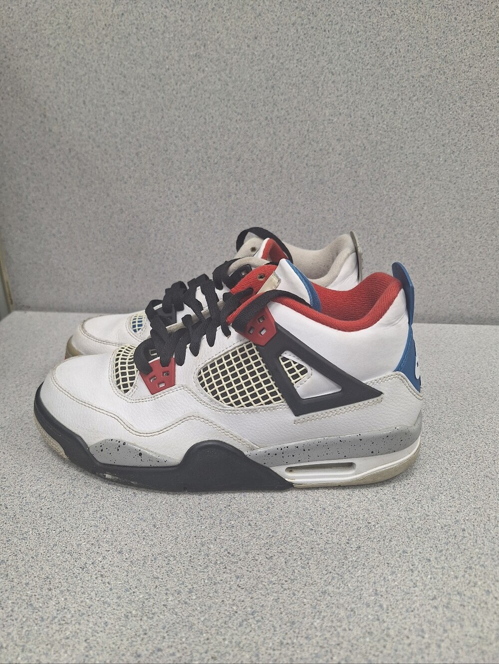 Jordan White Leather Retro 4 with Red and Blue Accents - Picture 4 of 10